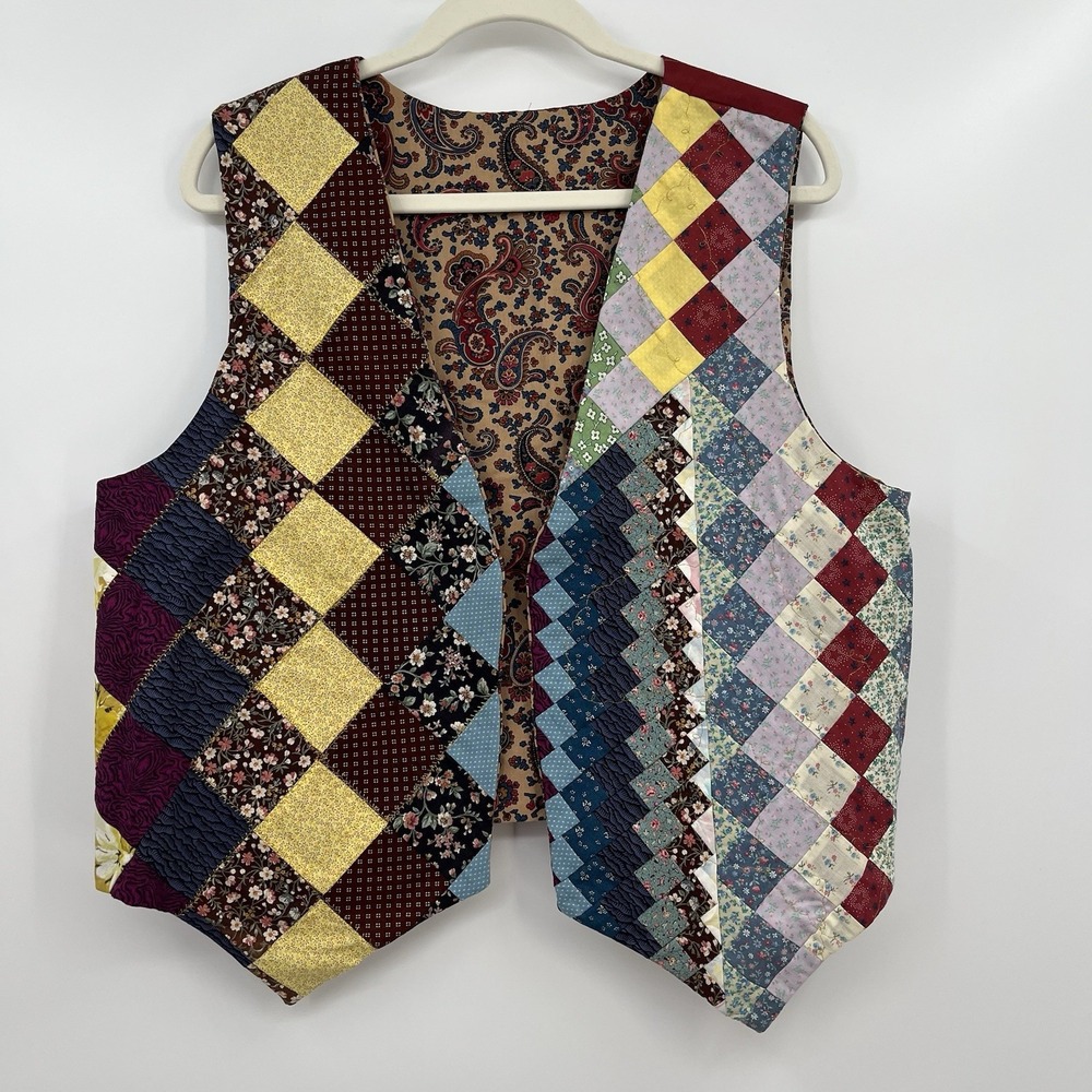 Women's Vest Vintage Quilted Patchwork Boho Handmaid L Paisley Cottage 2x Hippie